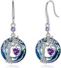 wholesale Sterling Silver Gemstone Tree of Life Dangle Earrings Birthstone Gift for Her-02-Feb-Amethyst