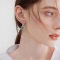 wholesale 925 Sterling Silver Celtic Knot Green Crystal Four-Leaf Clover Leverback Drop Earrings-0-1