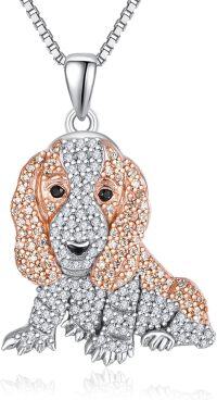 wholesale 925 Sterling Silver Rose Gold Plated CZ Cocker Spaniel Dog Breed Pendant Necklace for Pet Lovers-Basset Hound