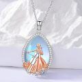 wholesale 925 Sterling Silver Blue Moonstone Cellist Pendant Necklace with Rose Gold Accents and Cubic Zirconia Halo-0-3