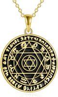 wholesale 925 Sterling Silver Hexagram Solomon Seal Pendant with 6-Pointed Star on Black Enamel and Gold Plated Circle Design - Includes an Extender Chain (18+2)-0-0
