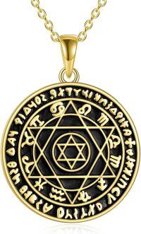 wholesale 925 Sterling Silver Hexagram Solomon Seal Pendant with 6-Pointed Star on Black Enamel and Gold Plated Circle Design - Includes an Extender Chain (18+2)-Gold