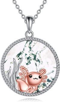 wholesale 925 Sterling Silver Marble Stone Axolotl Pendant Necklace for Women Gift-Axolotl Moss Agate