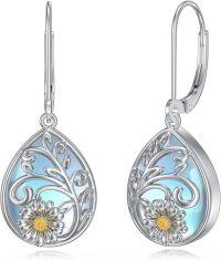wholesale 925 Sterling Silver Teardrop Blue Moonstone Daisy Filigree Drop Earrings for Women Gift Idea-Daisy Earrings