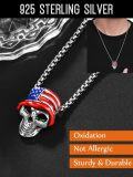 wholesale 925 Sterling Silver American Flag Skull Pendant Necklace for Men Gothic s-0-4