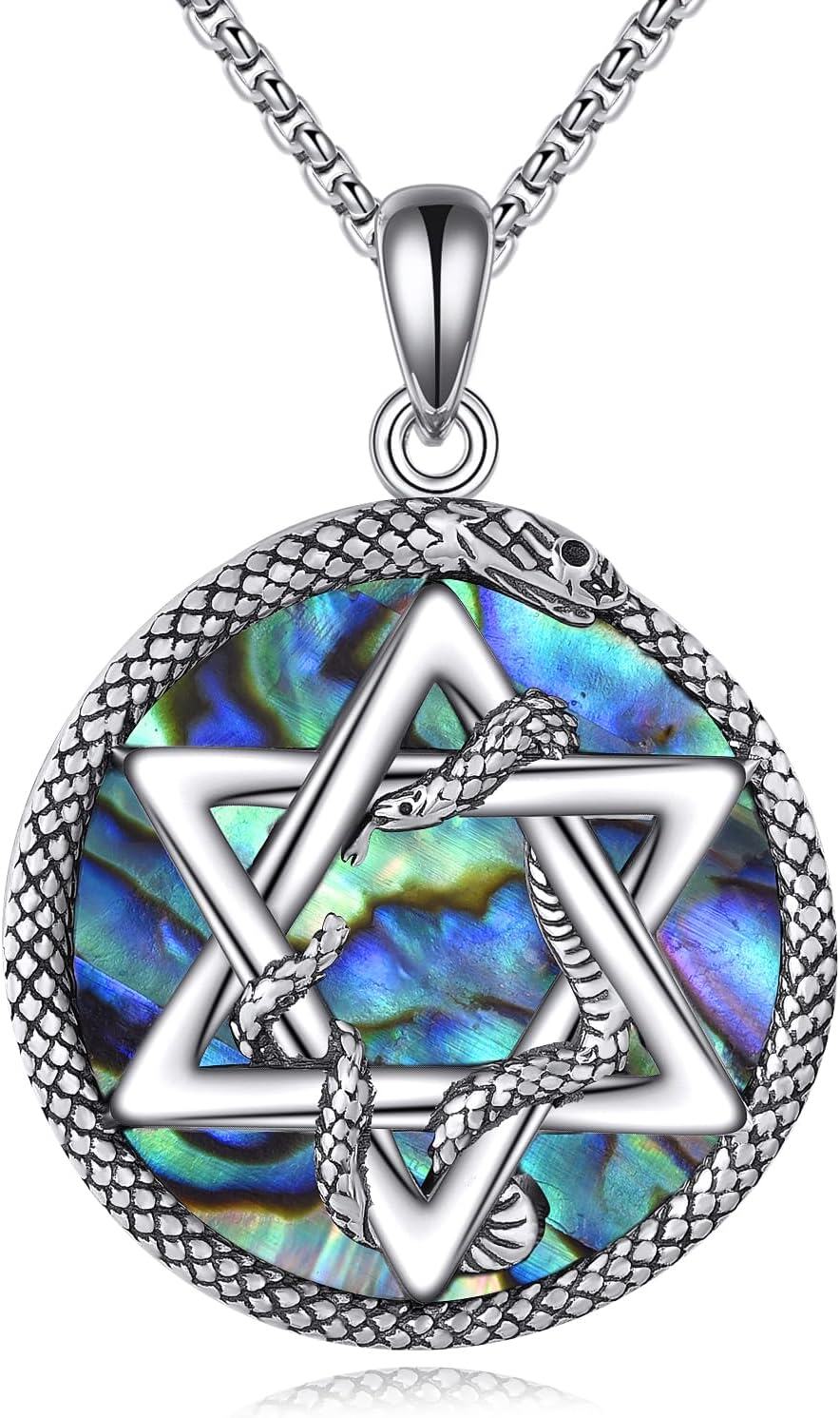 Sterling Silver Star of David Hexagram Gothic Bone Pendant Necklace-0-1