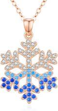 wholesale 925 Sterling Silver & Rose Gold Plated Blue Crystal Snowflake Pendant Necklace-0-0