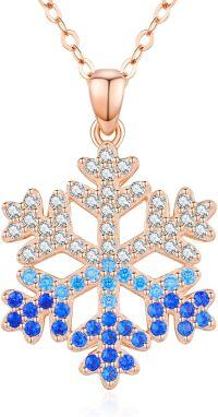wholesale 925 Sterling Silver & Rose Gold Plated Blue Crystal Snowflake Pendant Necklace-Rose Gold