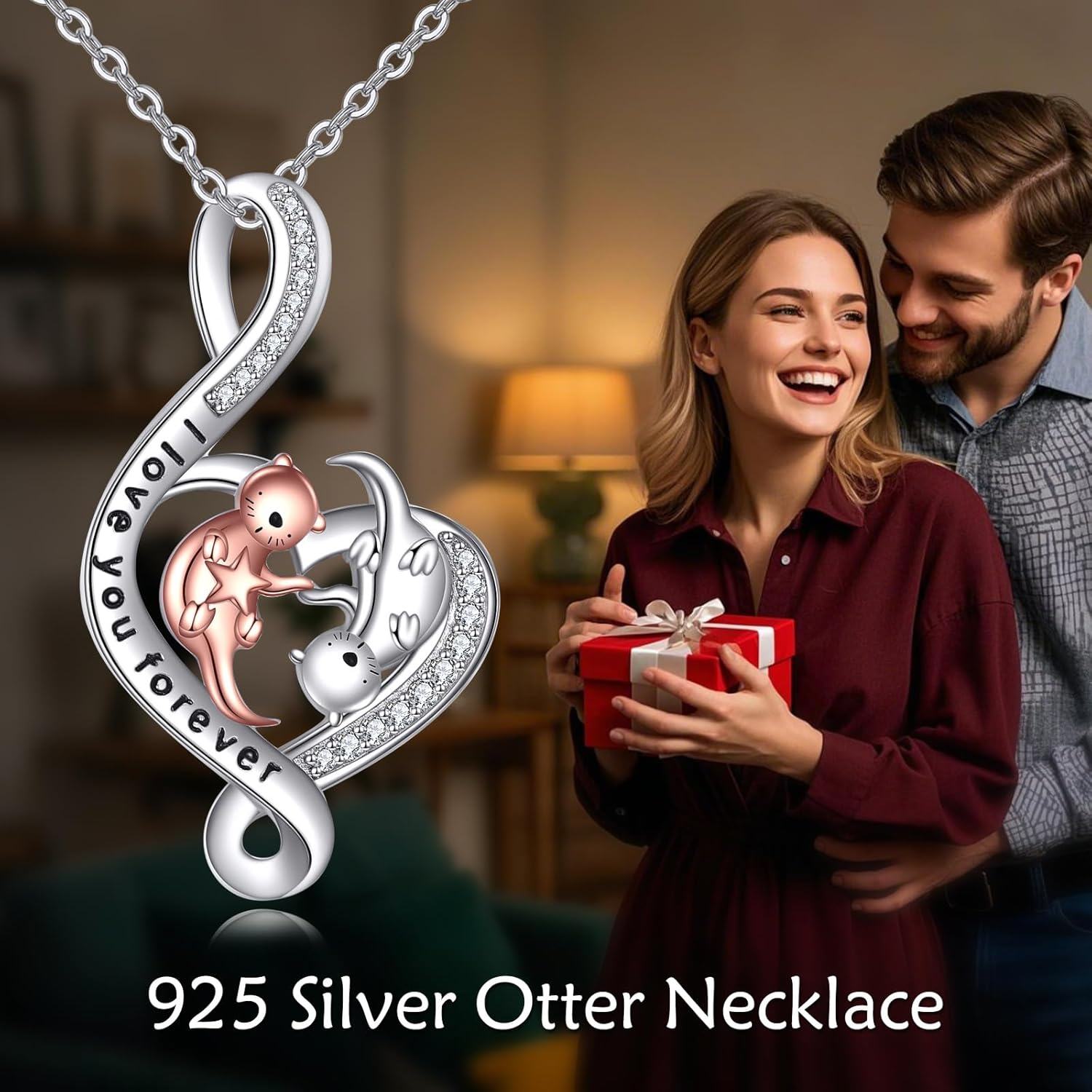 wholesale 925 Sterling Silver Heart-Shaped Cat and Dog Pendant Necklace with Cubic Zirconia Stones - Valentine's Day Gifts for Her-0-4