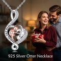 wholesale 925 Sterling Silver Heart-Shaped Cat and Dog Pendant Necklace with Cubic Zirconia Stones - Valentine's Day Gifts for Her-0-4