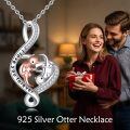wholesale 925 Sterling Silver Heart-Shaped Cat and Dog Pendant Necklace with Cubic Zirconia Stones - Valentine's Day Gifts for Her-0-4