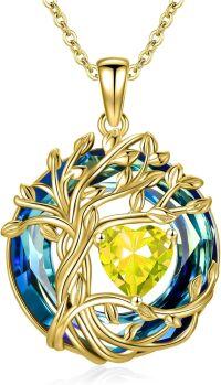 wholesale White Gold Yellow Gold Plated Sterling Silver Austrian Crystal Celtic Tree of Life Necklace-11-Nov-Citrine 18K Gold-Blue Crystal