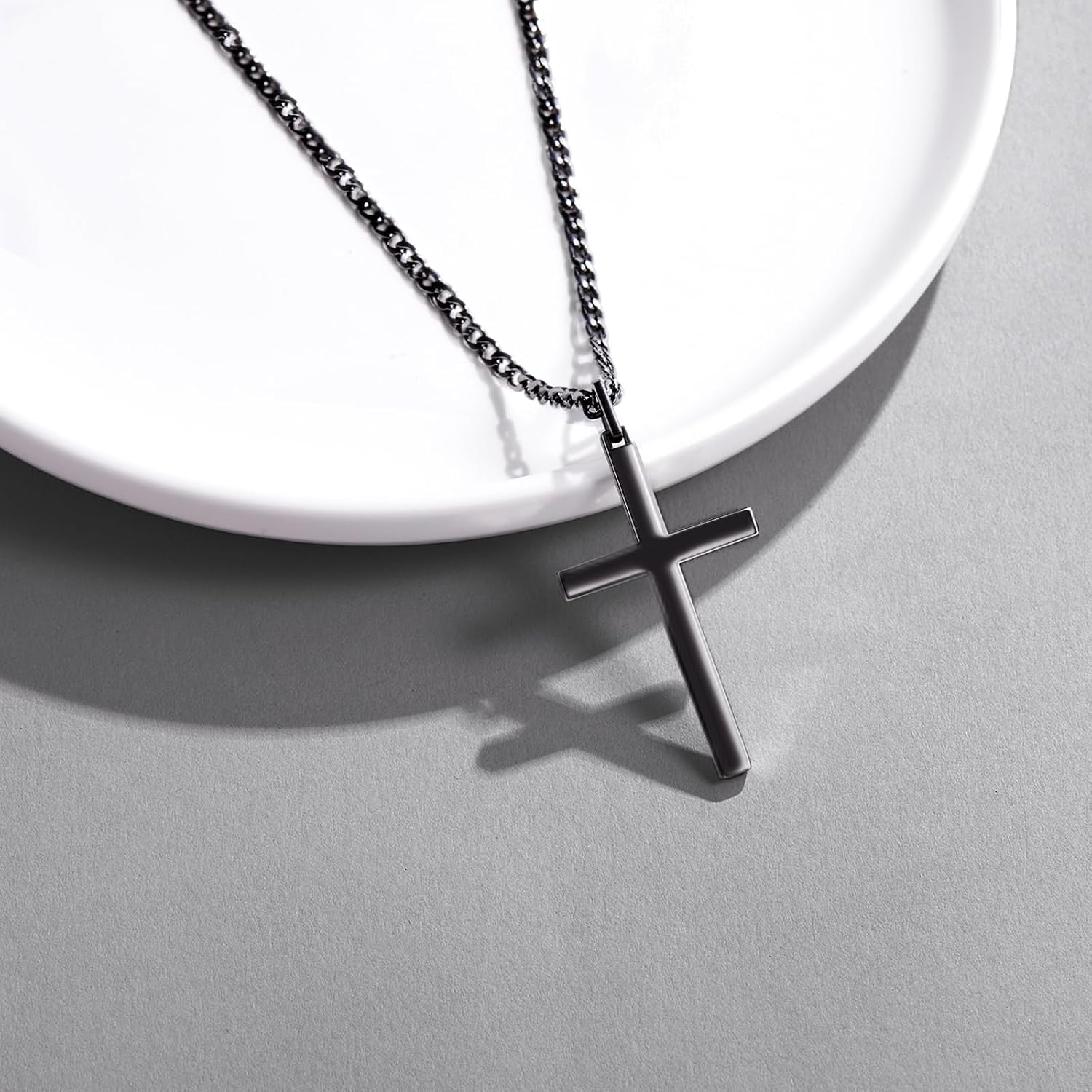 wholesale Stainless Steel Black Plated Mens Cross Pendant Necklaces for Men s 24 Chain-0-1