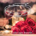 wholesale 925 Sterling Silver Double Layer Heart Cubic Zirconia Beaded Chain Anklet-0-5