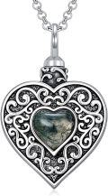 wholesale 925 Sterling Silver Heart-Shaped Moss Agate and Turquoise Cremation Jewelry Urn Pendant Necklace-0-0