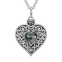 wholesale 925 Sterling Silver Heart-Shaped Moss Agate and Turquoise Cremation Jewelry Urn Pendant Necklace-Moss Agate