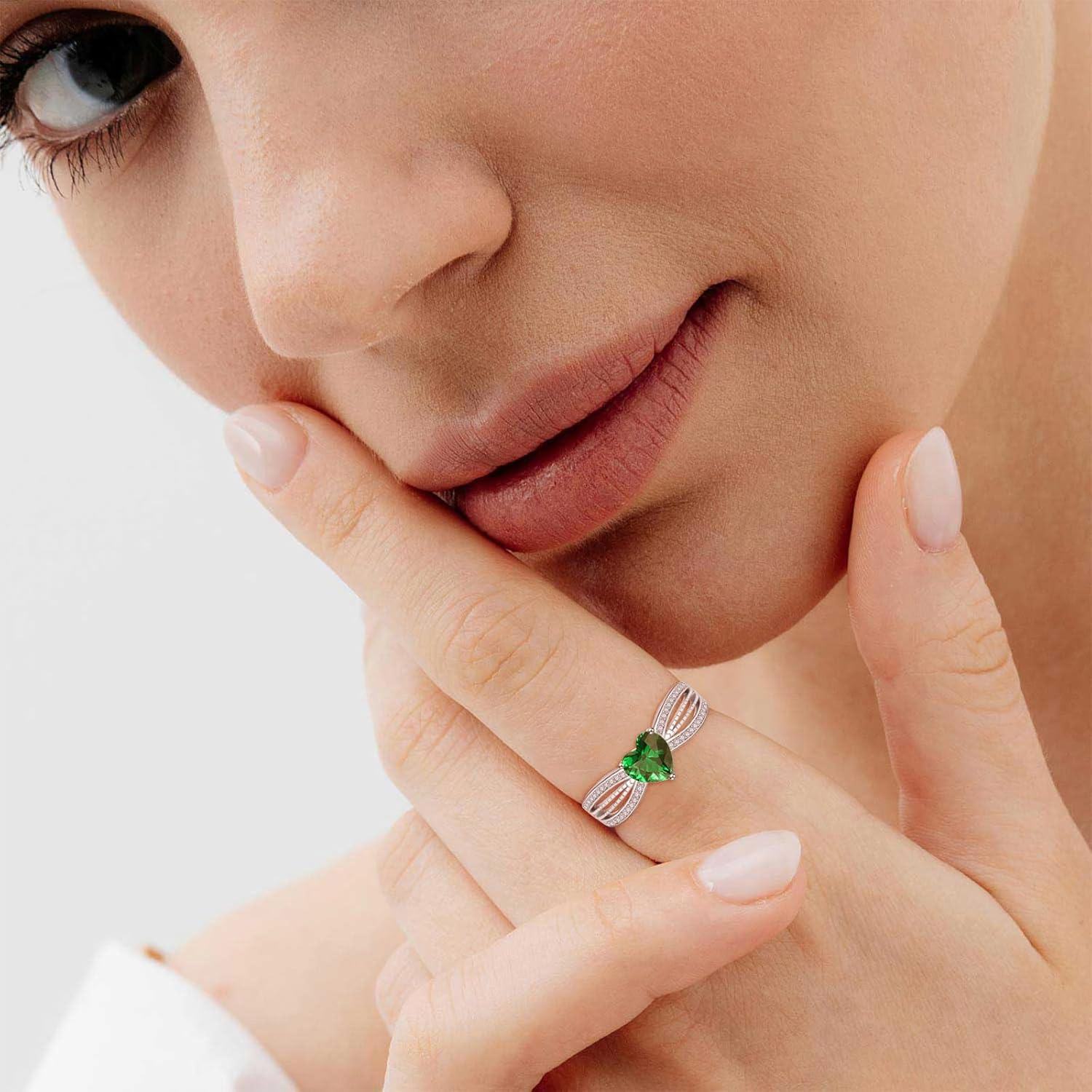 Sterling Silver CZ Heart Rings Adjustable Birthstone Jewelry Gift for Women Mom-0-5