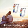 wholesale 925 Sterling Silver Rainbow Heart-Shaped Gemstone Huggie Hoop Earrings for Women-0-10
