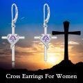 wholesale TOUPOP Birthstone Cross Earrings 925 Sterling Silver Heart Cross Drop Dangle Earrings Fine Jewelry Birthday Christmas Gifts For Women Her -0-2