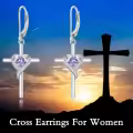 TOUPOP Sterling Silver Birthstone Heart Cross Drop Dangle Earrings-0-2
