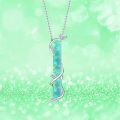 wholesale 925 Sterling Silver Opal Leaf Bar Pendant Necklace - White Blue Green Gemstone s for Women and Teen Girls-0-5