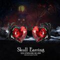 wholesale  925 Sterling Silver Heart Stud Earrings w/Red Crystal & Black Claw Design - Gothic Jewelry for Women & Men-0-5