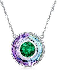 wholesale TOUPOP Christmas Gifts For Mom Women Necklace Sterling Silver Circle Necklaces For Women Crystal Pendant Birthday Mother's Day Jewelry Gifts For Mom Wife Her (b-vitrail Light-05-may-emerald) -undefined