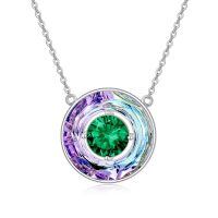 TOUPOP Sterling Silver Emerald Crystal Circle Pendant Necklace For Women-undefined