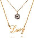wholesale 925 Sterling Silver Personalized Name Plate with Blue Crystal Evil Eye Charm Necklace for Women's s-0-1