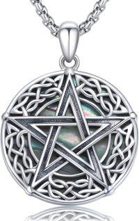 wholesale 925 Sterling Silver Abalone Shell Pentacle Pendant with Celtic Knot Design for Women and Men - Pagan Jewelry-Abalone Shell Celtic Knot Pentacle