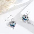 wholesale 925 Sterling Silver Blue Crystal Heart Unicorn Dangle Earrings-0-1