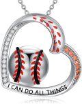 wholesale 925 Sterling Silver Baseball Pendant Necklace with I CAN DO ALL THINGS Inscription for Women-0-0