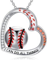 wholesale 925 Sterling Silver Baseball Pendant Necklace with I CAN DO ALL THINGS Inscription for Women-Baseball Necklace