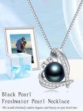 wholesale 925 Sterling Silver & White Gold-Plated Black Freshwater Pearl Heart Pendant Necklace with Cubic Zirconia Accents-0-1