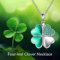 wholesale 925 Sterling Silver Green Enamel & CZ Four-Leaf Clover Photo Locket Necklace-0-2