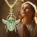 wholesale Gold 925 Sterling Silver Scarab Beetle Ankh Cross Pendant Necklace Egyptian Jewelry-0-5
