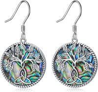 wholesale 925 Sterling Silver Abalone Shell Tree Of Life Triskele Trinity Knot Leverback Dangle Drop Earrings For WomenVintage Luck -Tree of life-Abalone Shell