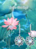 wholesale Dangle Lotus Flower Earrings For Women 925 Sterling Silver Moonstone Lotus Earrings Dangle Lotus Flower Earrings Dangle Abalone Earrings Jewelry For Women Girlfriend Birthday Christmas Anniversary Mothers Day -0-1