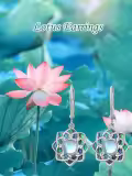 TOUPOP Sterling Silver Moonstone Abalone Lotus Dangle Earrings-0-1