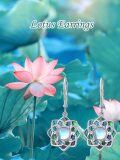 TOUPOP Sterling Silver Moonstone Abalone Lotus Dangle Earrings-0-1
