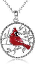 wholesale 925 Sterling Silver Red Enamel Cardinal Bird Circle Pendant Necklace s for Women-0-0