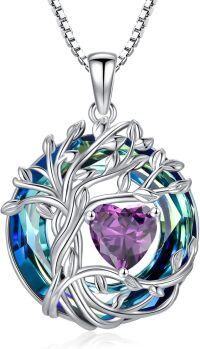 wholesale White Gold Yellow Gold Plated Sterling Silver Austrian Crystal Celtic Tree of Life Necklace-02-Feb-Amethyst White Gold-Blue Crystal