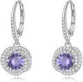 wholesale 925 Sterling Silver Round Tanzanite Halo Leverback Drop Earrings Gemstone s for Her-0-0