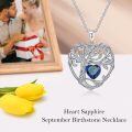 TOUPOP Sterling Silver Sapphire Tree Of Life Pendant Necklace-0-3