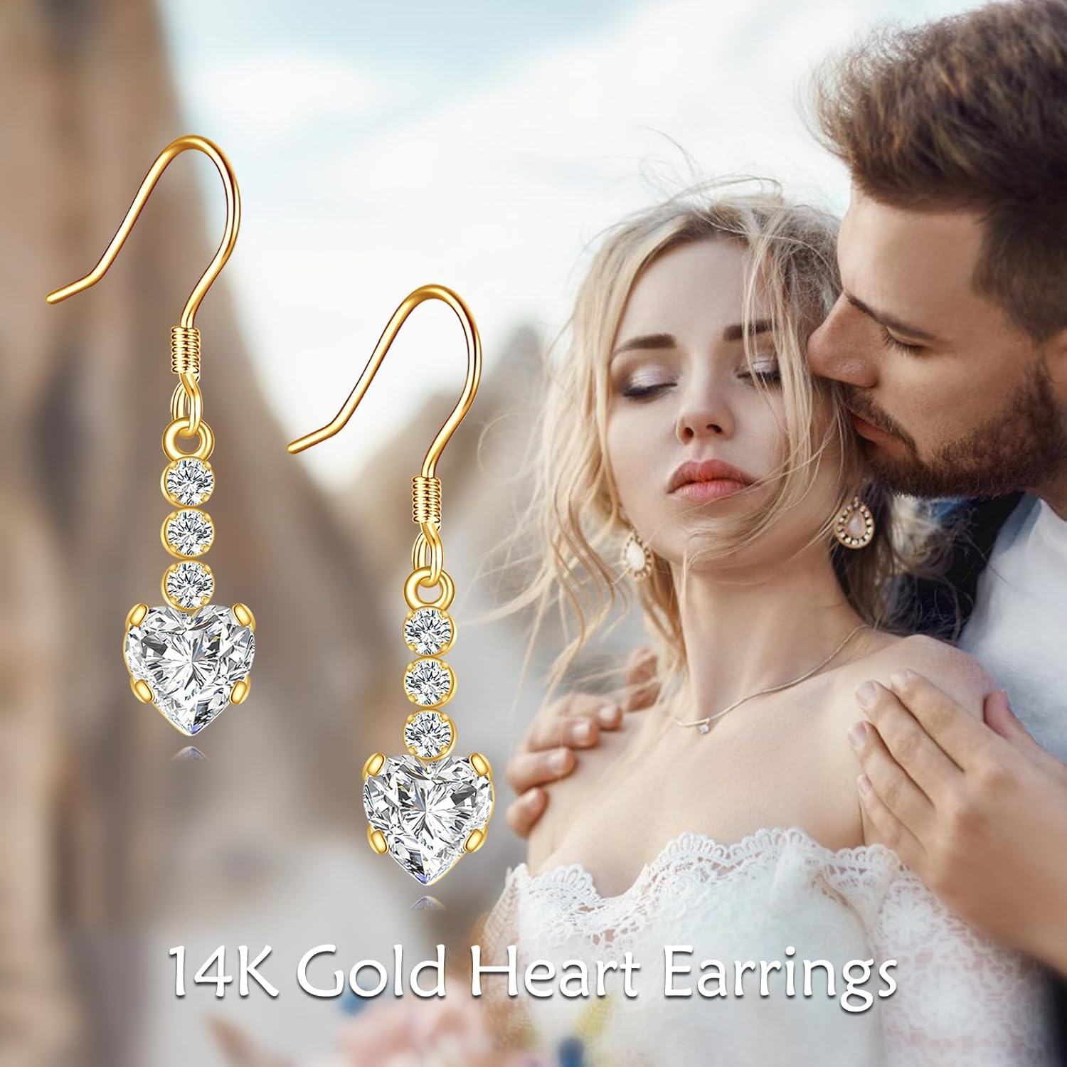 wholesale 14K Gold Moissanite Heart Drop Earrings with Celtic Knot Design-0-1