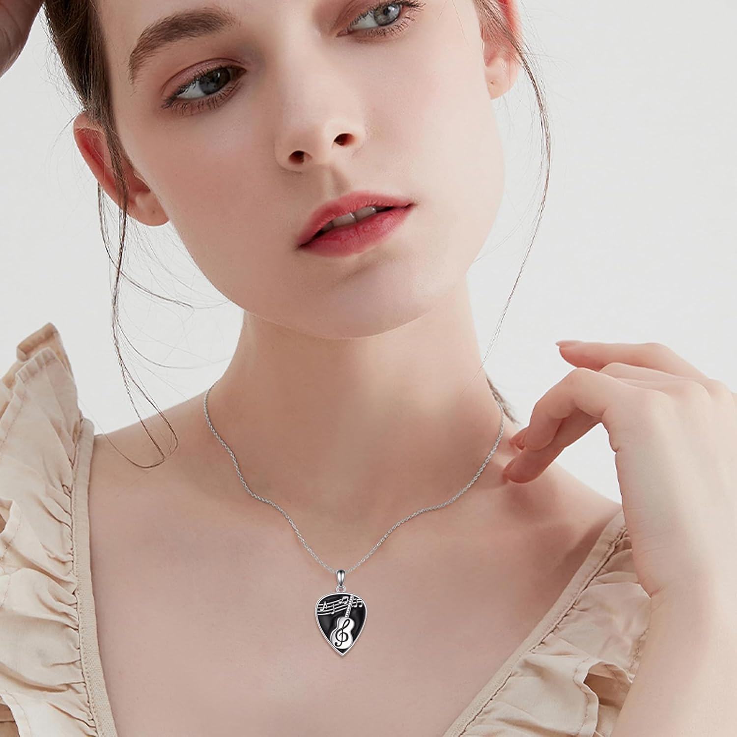  Sterling Silver Music Necklace w Earphone Guitar Pick Note Pendant Anniversary Birthday Gifts -0-5