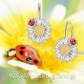 wholesale 925 Sterling Silver Ladybug Daisy Drop Earring Set - Hypoallergenic Floral Jewelry for Women-0-1