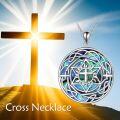 wholesale 925 Sterling Silver Round Abalone Shell Celtic Knot Heart Pendant with Triple Moon and Ankh Cross Necklace for Women-0-4