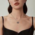 wholesale 925 Sterling Silver Black Butterfly Pendant Necklace for Women, Nickel-Free Lead-Free Hypoallergenic, 18+2 Chain, Insect Lover Gift-0-2