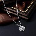 wholesale 925 Sterling Silver Round Memento Mori Skull & Crossbones Pendant Necklace for Men Women - 24 Chain (Green)-0-4